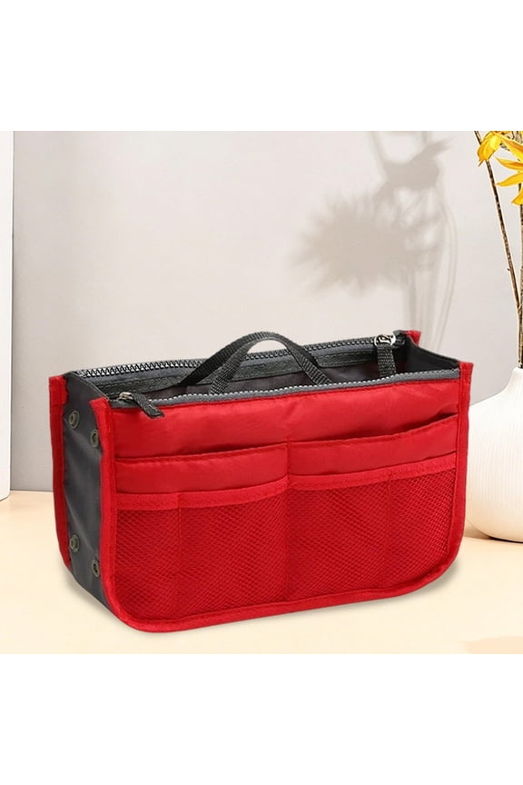 Bag Organizer Insert for Tote Backpack, Purse Organizer Insert with Handle for Commute Travel, Multi-Pocket Purse Insert for Handbag, Cosmetic Toiletry Clutch for Daily Work Business Trip