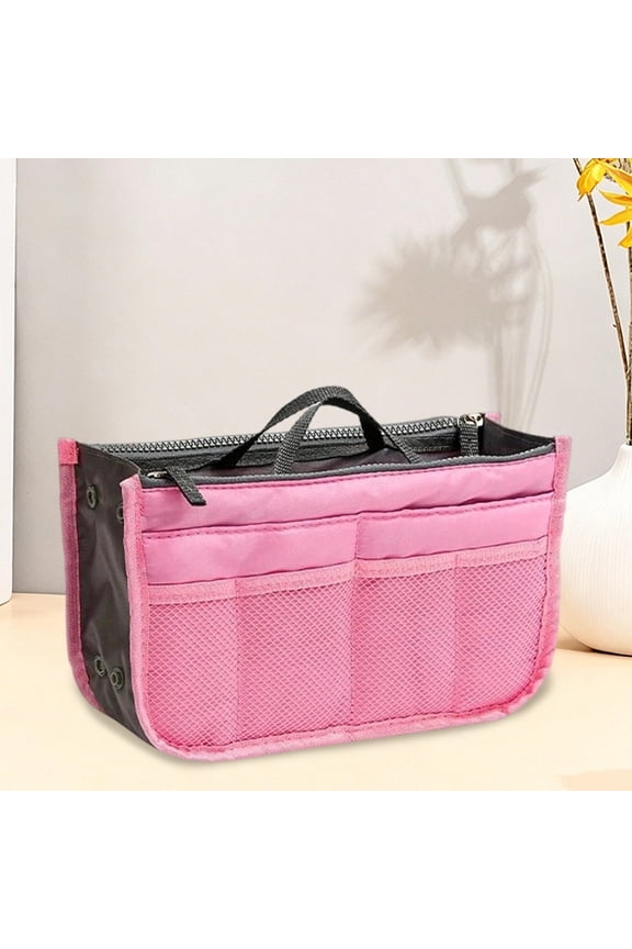 Bag Organizer Insert for Tote Backpack, Purse Organizer Insert with Handle for Commute Travel, Multi-Pocket Purse Insert for Handbag, Cosmetic Toiletry Clutch for Daily Work Business Trip
