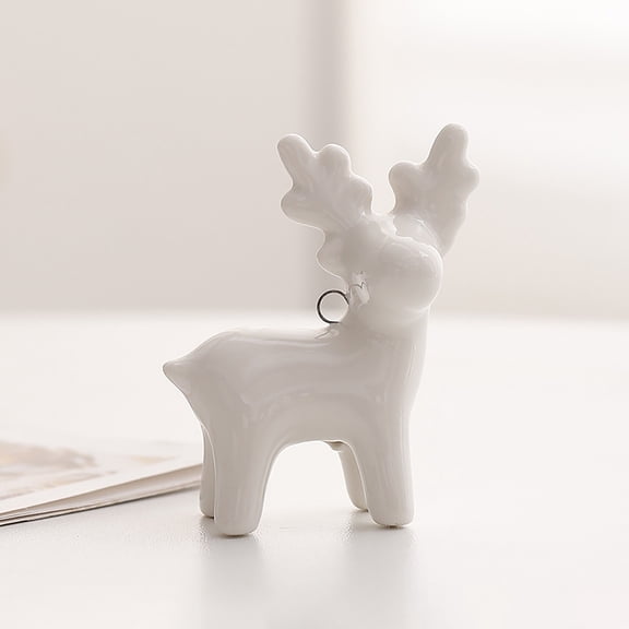 LWVITH Ceramic Deer Figurine, Small Animal Statue Ornament for Bookshelf, Handcrafted White Deer Sculpture for TV Stand Wine Cabinet, Christmas Modern Farmhouse Tabletop Decor Gift