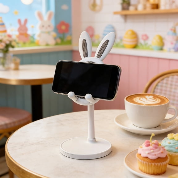 LWVITH Cute Bunny Adjustable Cell Phone Stand, Telescopic Tablet Holder for Desk, 12.48 Inch Tall Universal Cradle for iPhone Android, Cartoon Easter Decor, Student Lazy Bracket, Fun Gadget
