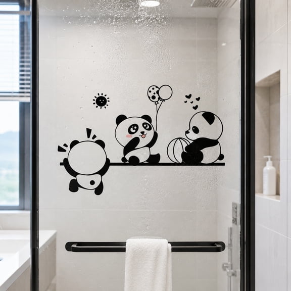 LWVITH Cute Panda Wall Stickers for Glass Door Window Decor, Removable Vinyl Decals for Kitchen Bedroom Living Room Home, Adhesive Cartoon Decoration for Apartment Dorm Room, 11.8 Inch