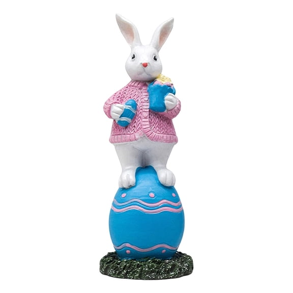 LWVITH Easter Bunny Figurine with Egg, Resin Holiday Tabletop Decor Bookshelf 4.7 Inch Pastel Whimsical Style for Desk Shelf Mantel Spring Cottage Decor Easter Basket Filler Gift Idea