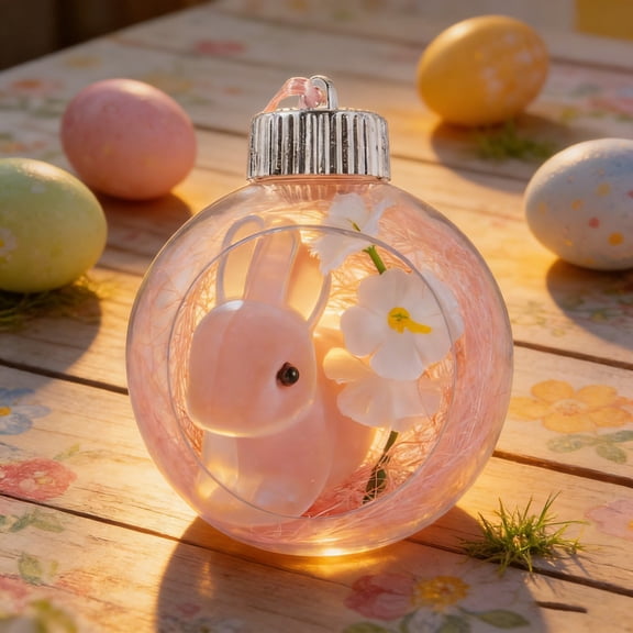 LWVITH Easter Clear Acrylic Bunny Ball Ornament Cute Rabbit Hanging Decor Transparent Sphere with Bunny for Easter Tree, Window, Wreath, Shelf Spring Holiday Pendant Festive Decoration Cute Gift