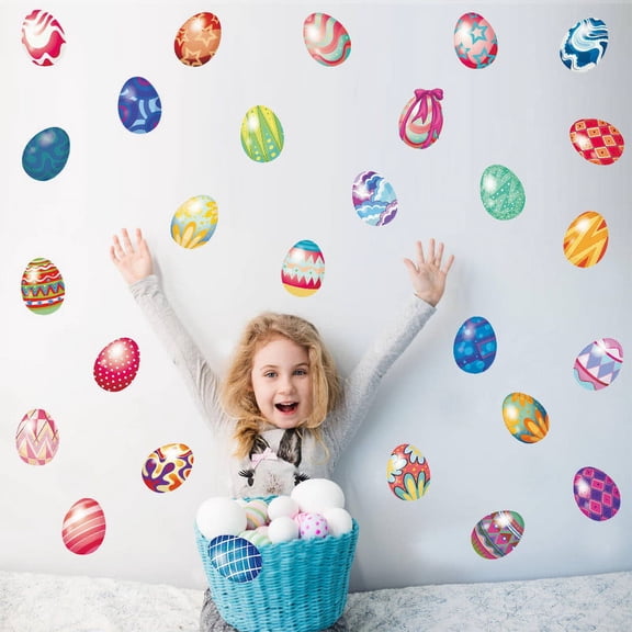 LWVITH Easter Egg Wall Stickers Party Background Decoration Self-adhesive Glass Window Stickers for Home Decor Holiday Party Supplies PVC Material 98x28cm Wall Tile Glass Furniture Decor