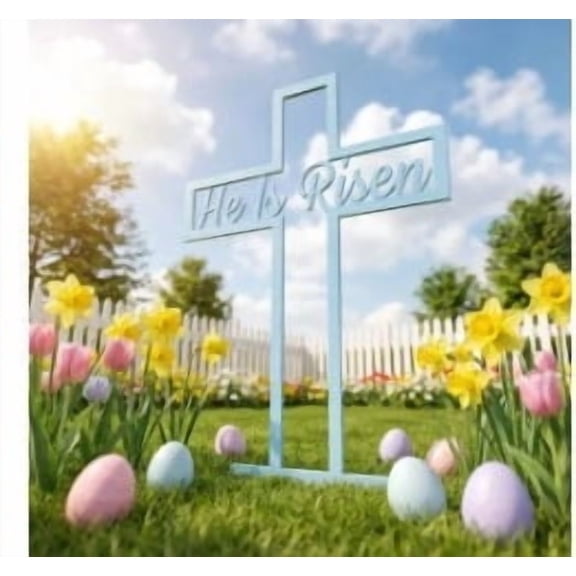 LWVITH Easter Yard Sign Cross, "He is Risen" Resurrection Day Lawn Sign, Religious Easter Decor for Church and Home Garden, 12 Inch Easter Party Decorations and Spring Holiday Cross