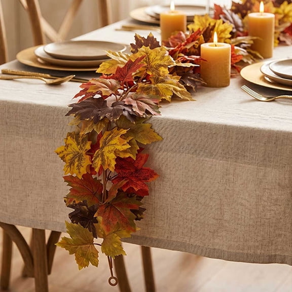 LWVITH Fall Garland for Thanksgiving Decor, Artificial Maple Leaf Garland for Front Door and Staircase, Autumn Hanging Vine for Wall Mantel Railing, Halloween Party Decoration, 6FT