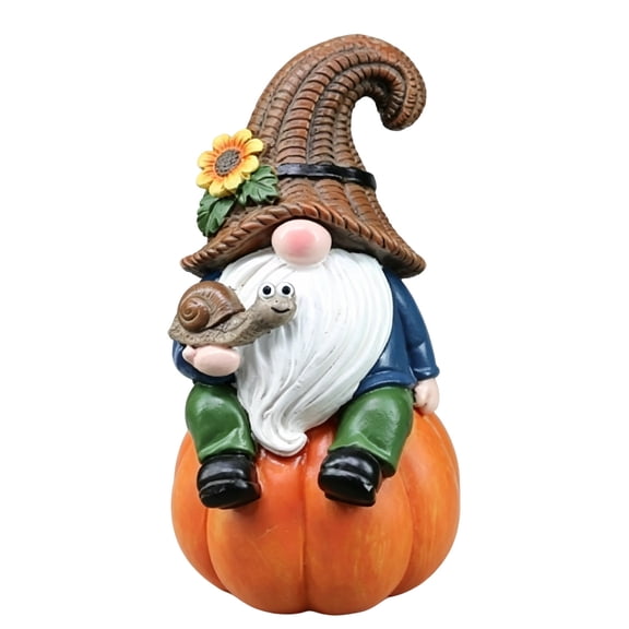LWVITH Fall Gnome Figurine for Garden Patio, Resin Statue Sitting on Pumpkin with Sunflower, for Yard Lawn Porch Entryway Shelf Mantel Table Centerpiece, 6" Harvest Autumn Decor, Thanksgiving Gift
