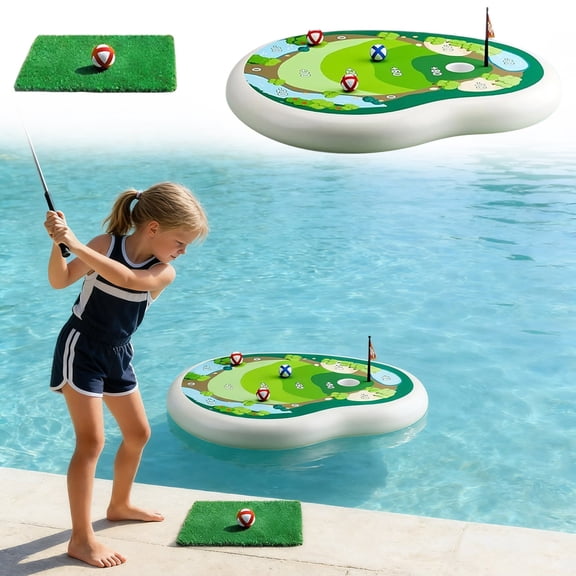 LWVITH Floating Golf Game Mat, Inflatable Putting Green for Swimming Pool, Portable Pool Golf Target, Tee Mat and Soft Balls, for Backyard Camping Lawn Patio, Family Outdoor Toy, Summer Party Gift