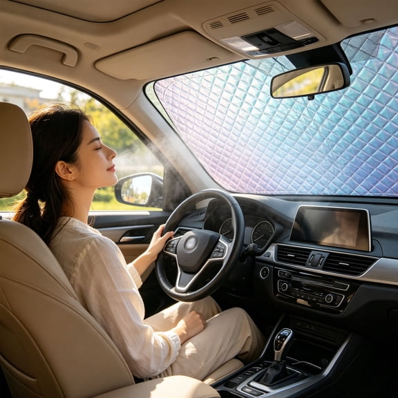 LWVITH Foldable Sun Shade for Car Windshield, Foldable Heat Shield Sun Blocker, UV Reflector for SUV Truck, Interior Dash Protector for Summer, Windshield Sun Shade for Outdoor Parking, 57x31.5 Inch