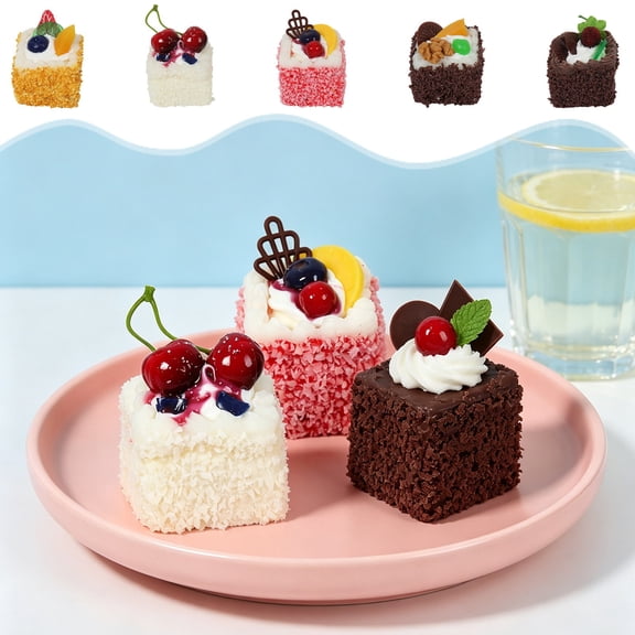 LWVITH French Cream Cake Fridge Magnet, Realistic Faux Dessert Bakery Food Display Prop Model, Artificial Mousse Pastry Ornament for Home Kitchen Shelf Shop Window Decor, Cute Lifelike Fake Sweets