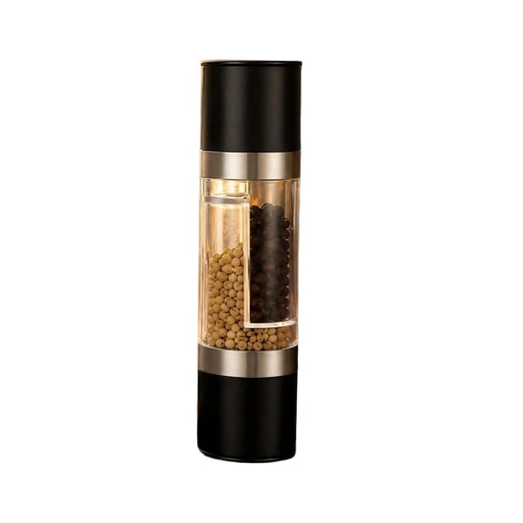LWVITH Handheld Black Pepper Grinder for Kitchen & BBQ, Bidirectional Manual Grinder, Stainless Steel Salt Mill Ceramic Core, Visible Body Spice Crusher for Steak Table Dining, 8"x2"