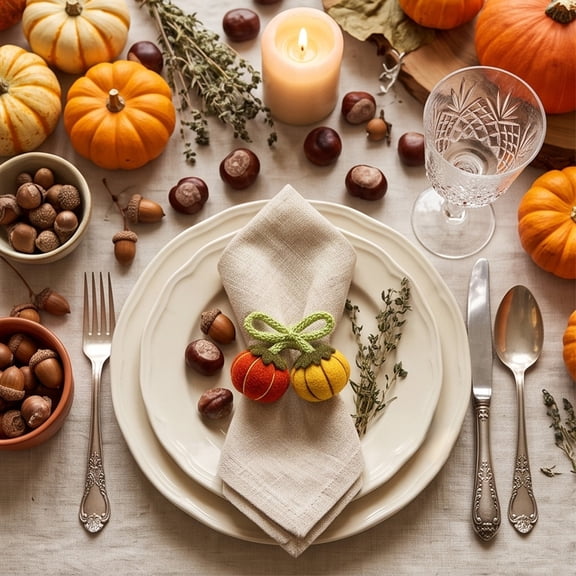 LWVITH Handmade Fabric Pumpkin Napkin Ring with Bow Knot, Rustic Fall Napkin Holder for Thanksgiving Table Decor, Cloth Napkin Ring for Wedding Party Harvest, 3.1 Inch