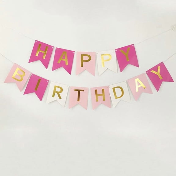 LWVITH Happy Birthday Pennant Banner with Hot Stamping Letters, 13 Piece Fish Tail Pull Flag, Multicolor Paper Hanging Decor for Party Supplies, 7.87x6.29 Inch Each, 5m Ribbon Included