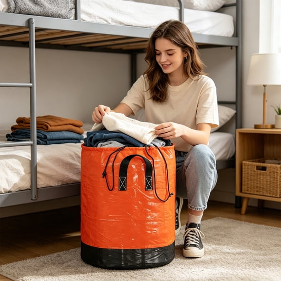 LWVITH Heavy Duty Woven Drawstring Storage Bag for Moving, Waterproof Tear-resistant Polyethylene Sack, Large Laundry Clothes Storage Bag with Reinforced Handles for Dorm Camping Warehouse Travel