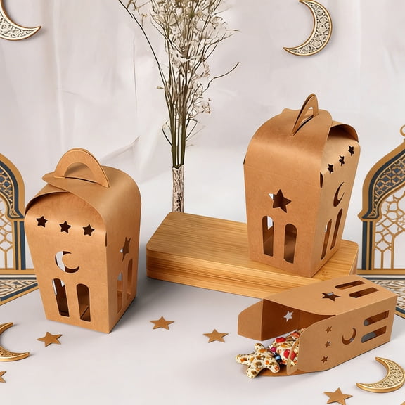 LWVITH Hollow House Shape Ramadan Candy Boxes Holiday Gift Packaging Paper 5x2x2 Inch Set of 10 with Handle for Eid Party Favors Celebration Decoration