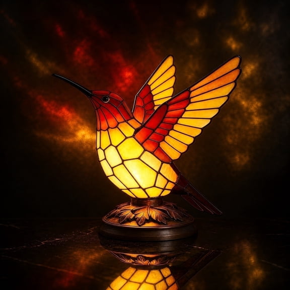 LWVITH Hummingbird Table Lamp for Bedroom, Faux Stained Glass, Warm Ambient Light, Vintage Accent for Living Room, Farmhouse Decor, Desk Reading Light, Nightstand Decor, Housewarming Birthday Gift