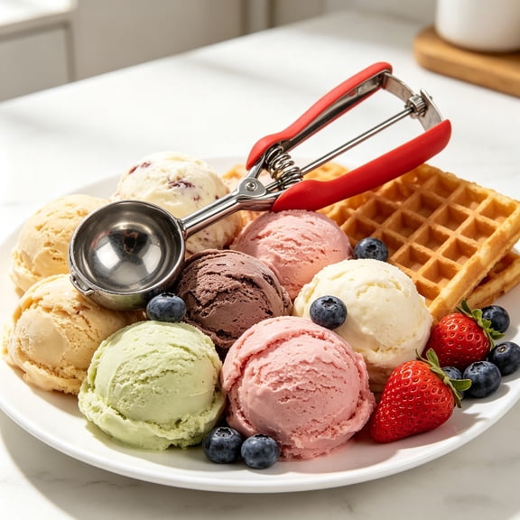 LWVITH Ice Cream Scoop for Frozen Desserts, Spring Loaded Trigger Release, Non-Stick Easy Serving, 304 Stainless Steel, Multipurpose Fruit Baller, Cookie Dough Disher, Baking Kitchen Gadget