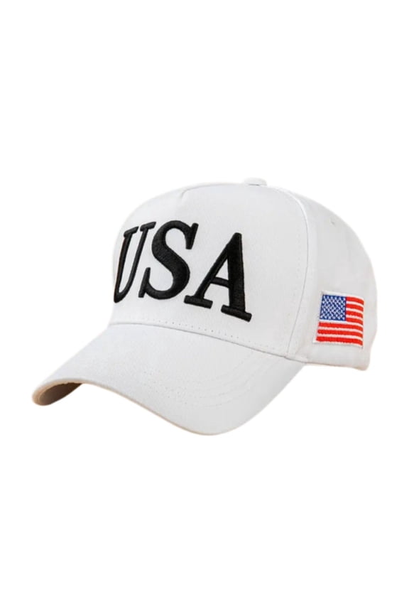 Independence Day Hat U.S.A.Flag Patriotic Baseball Cap, White with USA Embroidery, Red White Blue Star Emblem, Dad Hat for 4th of July, Men Women Outdoor Sport Headwear for BBQ Party Parade