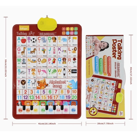 LWVITH Interactive Alphabet Poster for Toddlers, Talking ABC & 123 Learning Toy with Sound, Educational Wall Chart for Kids Ages 2-5, Preschool Early Learning Tool, Bilingual