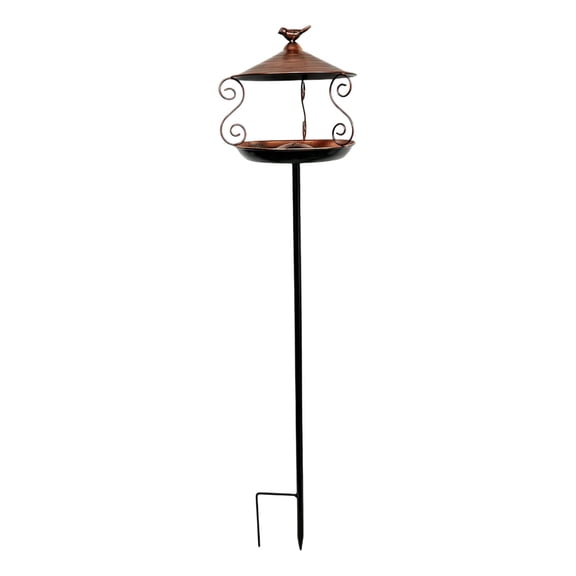 LWVITH Iron Bird Feeder Stake for Garden and Outdoor Decor, Rustproof Weather-Resistant, Large Capacity Tray, Easy Clean, Rain Roof, Yard Feeding Station, Patio Bird Watcher Accessory