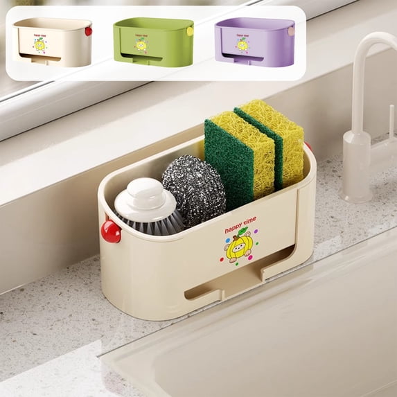 LWVITH Kitchen Sink Drying Rack with Removable Tray Sponge Holder Drainer for Countertop Organize Scrub Brush Soap Dish Water Drainage Storage Organizer White Green Purple