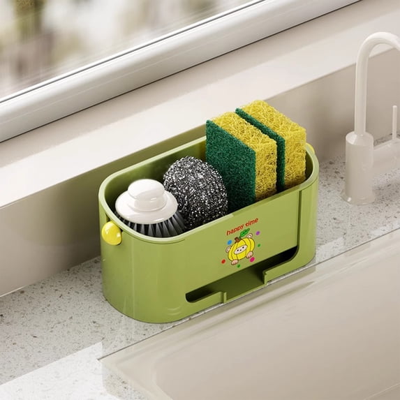 LWVITH Kitchen Sink Drying Rack with Removable Tray Sponge Holder Drainer for Countertop Organize Scrub Brush Soap Dish Water Drainage Storage Organizer White Green Purple