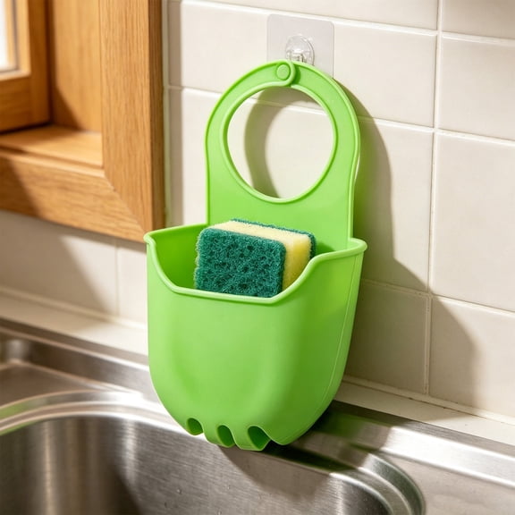 LWVITH Kitchen Sink Faucet Hanging Bag for Sponge, Waterproof Mesh Storage Basket for Dishcloth Brush Soap, Detachable Quick-Dry Fabric Organizer, Sink Rack for Countertop Clutter Free, 8"x4"