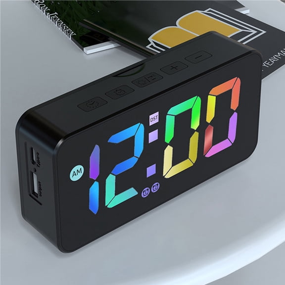 LWVITH LED Digital Alarm Clock with Gradient Night Light for Bedroom, Sound Activated Clap to Wake, USB Rechargeable Non Ticking, Large Display Desk Clock for Nightstand Home Decor Dorm Travel