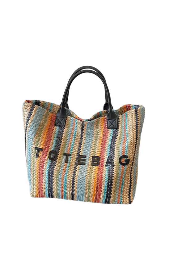 Large Capacity Tote Bag for Women, Lightweight Rainbow Woven Shoulder Bag, Spacious Handbag for Summer Commuting, Beach Travel, Everyday Casual Purse
