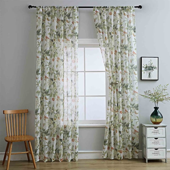 LWVITH Light Filtering Curtains for Living Room 2 Panels, Linen Floral Curtain 40"x80", Floral Printed Curtains Bedroom Indoor Spring Decor Housewarming Gift