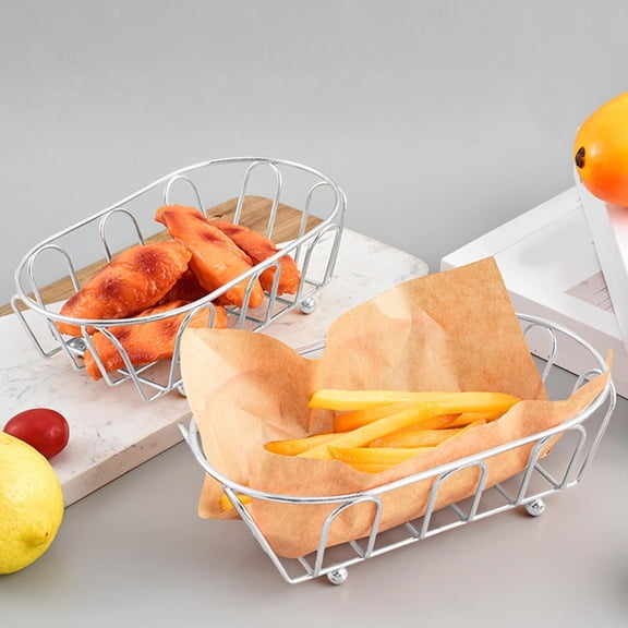 LWVITH Metal Snack Basket for Fries Chicken Bread, Stainless Steel Wire Serving Tray Holder for Chips Onion Rings Pastries Fruits Cookies, Home Kitchen Diner Restaurant Party Picnic Buffet BBQ
