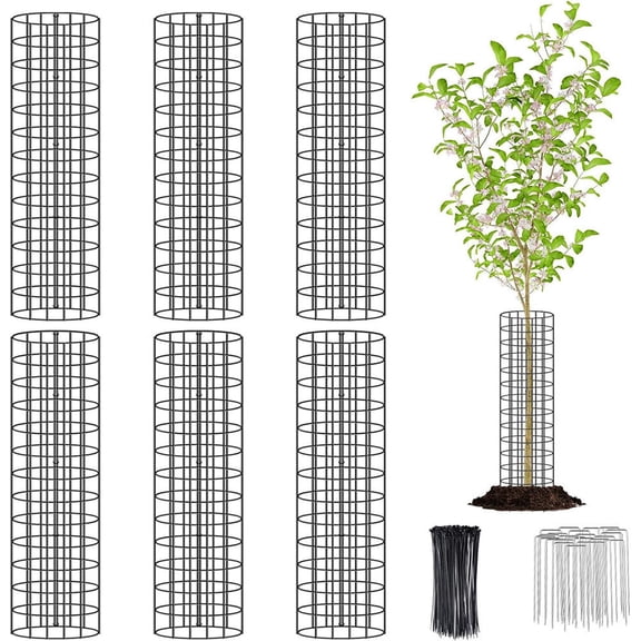 LWVITH Metal Tree Bark Protector with Zipper for Saplings Deer Protection Garden Plant Care Tree Guard Expandable Mesh Wrap 6 Panels Ground Stakes Included Metal 16.5x13.4 Inch per Panel for Trunk