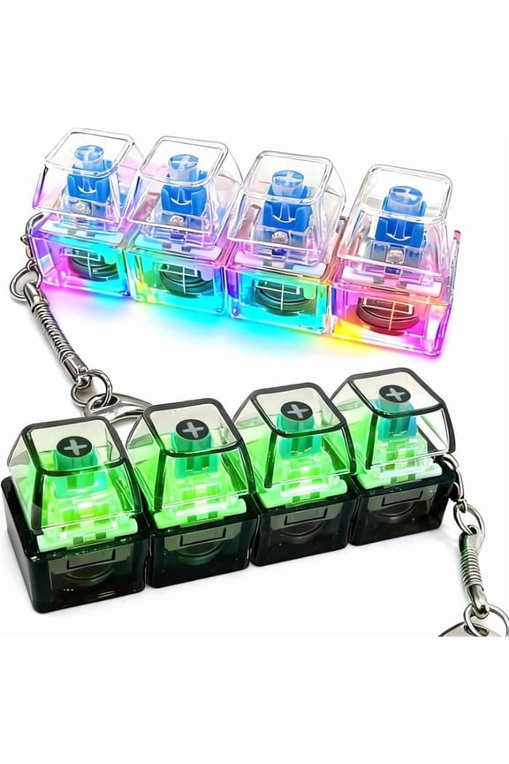 Mini Mechanical Keyboard Keychain LED Light Up Stress Relief Toy Fidget Press Switch Button Desk Decor Backpack Accessory Gift for Gamers Typists Office Workers (1 PC Random)