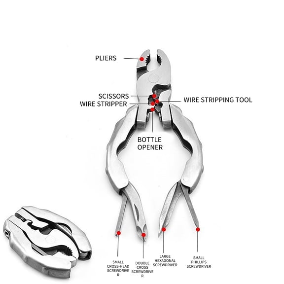LWVITH Multi-Function Outdoor Emergency Pliers, 9-in-1 Tool with Wire Cutter Scissors Stripper Bottle Opener Screwdrivers, Stainless Steel Multi-Tool for Camping Hiking,Home Repair Car Emergency Kit