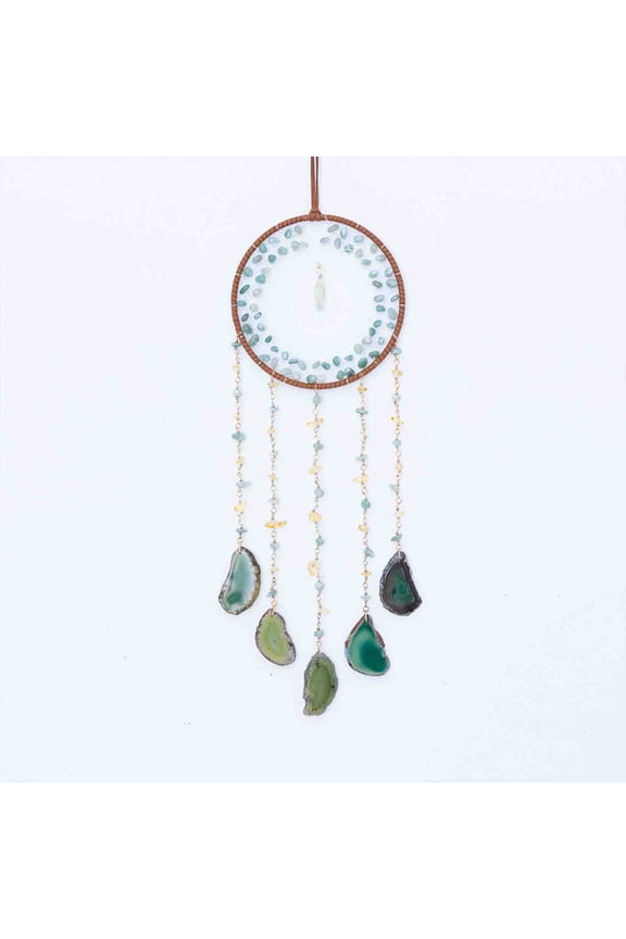 Natural Agate Dream Catcher for Bedroom and Entryway Wall Decor, 21.65" Large Macrame Hoop, Handmade Crystal Moon Hanging Ornament, Boho Art for Living Room, Yoga Studio Cafe Accent/Gift