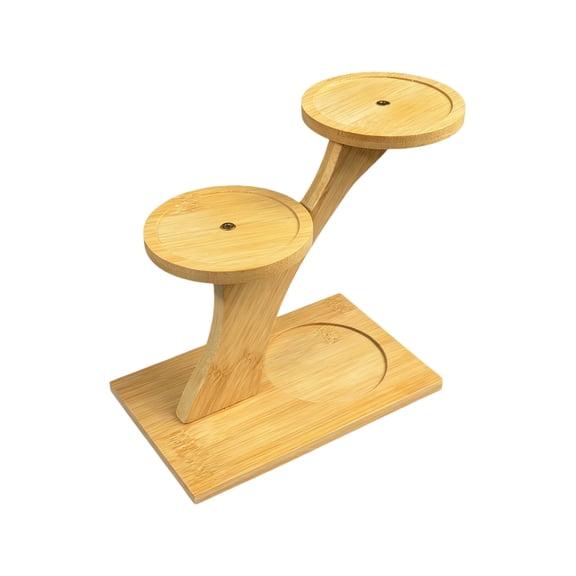 LWVITH Natural Bamboo Plants Stand, 3 Tier Round Tray Display Rack, Wooden Holder for Windowsill Kitchen Countertop Decor, Space Saving Herb Organizer Shelf