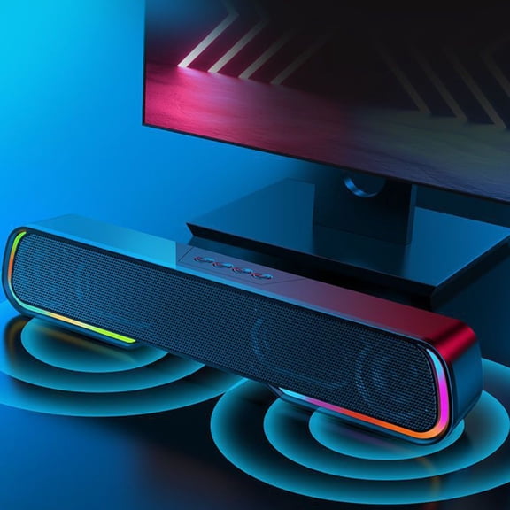 LWVITH Portable Soundbar with RGB Lights, Bluetooth 5.0 Speaker with Powerful Bass for Computer Desk and Gaming, USB/FM Radio Speaker for Home Office, Long Battery Life Speaker for TV PC and Travel