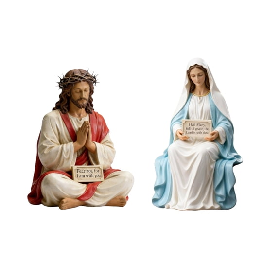 LWVITH Praying Jesus and Virgin Mary Statue Religious Home Decor and Gift, Sitting Sculptures with Inspirational Bible Verse Plaques Fear Not Holy Mary Full of Grace for Prayer Altar Baptism Easter