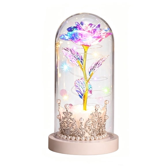 LWVITH Preserved Rose in Glass Dome Night Light for Valentine's Day, Realistic Rose with LED Fairy Lights, Decorative Table Lamp, Birthday Anniversary Gift for Girlfriend Wife, Bedroom Desk Ornament