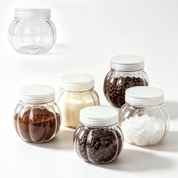 LWVITH Pumpkin Airtight Storage Jar for Kitchen Pantry Counter, Plastic Canister with Secure Seal Lid for Spices Coffee Tea Snacks, Stackable Fall Harvest Decor Container for Dry Goods