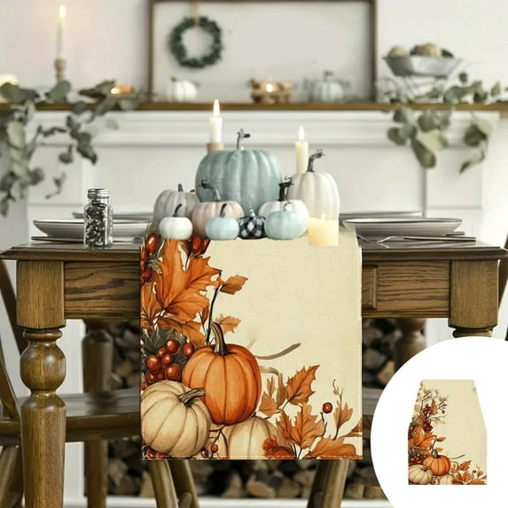 LWVITH Pumpkin Maple Leaves Fall Table Runner, Buffalo Plaid Autumn Thanksgiving Harvest Farmhouse Style Table Decoration for Dining, Party, Holiday, 13x72 Inch