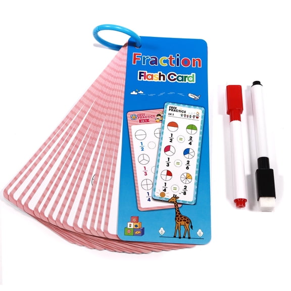 LWVITH Reusable Math Number Flash Cards Set 15 Fraction Cards for Kids Learning Educational Toy Classroom Homeschool Supplies Erasable