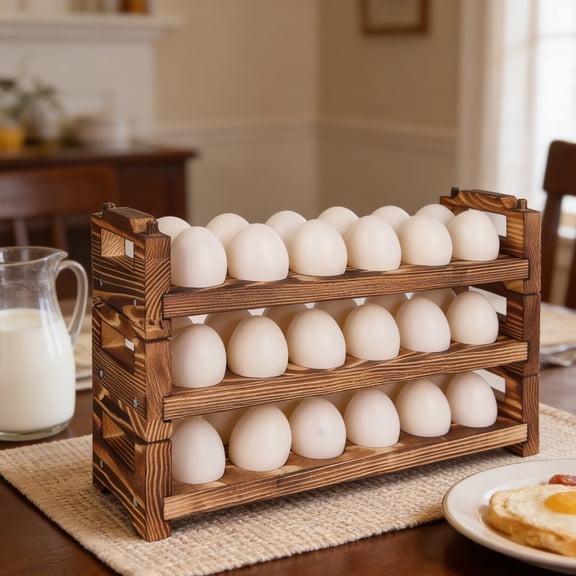 LWVITH Rustic Wooden Egg Display Tray, 3 Tier Stackable Countertop Egg Rack Holds 36 Eggs, Farmhouse Kitchen Organizer for Fresh Eggs, Decorative Egg Holder for Counter Decor