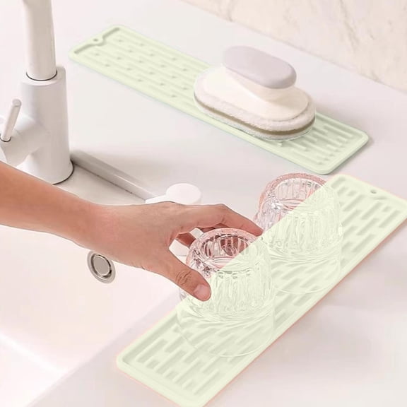 LWVITH Silicone Drainage Mat for Kitchen Sink Countertop, Skidproof & Rapid Drainage Narrow Strip Pad, Raised Grooves to Elevate Bottles Cups for Bathroom Vanity Bar Restaurant, 13.78x3.5 Inch
