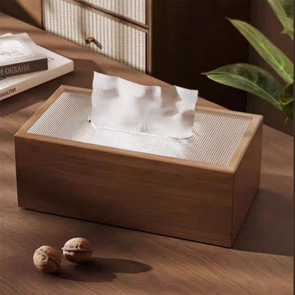 LWVITH Solid Wood Tissue Box Holder, Natural Brown Wooden Napkin Dispenser with Acrylic Cover, Rectangular Desktop Storage for Living Room Dining Table, Premium Home Decor, Housewarming Gift