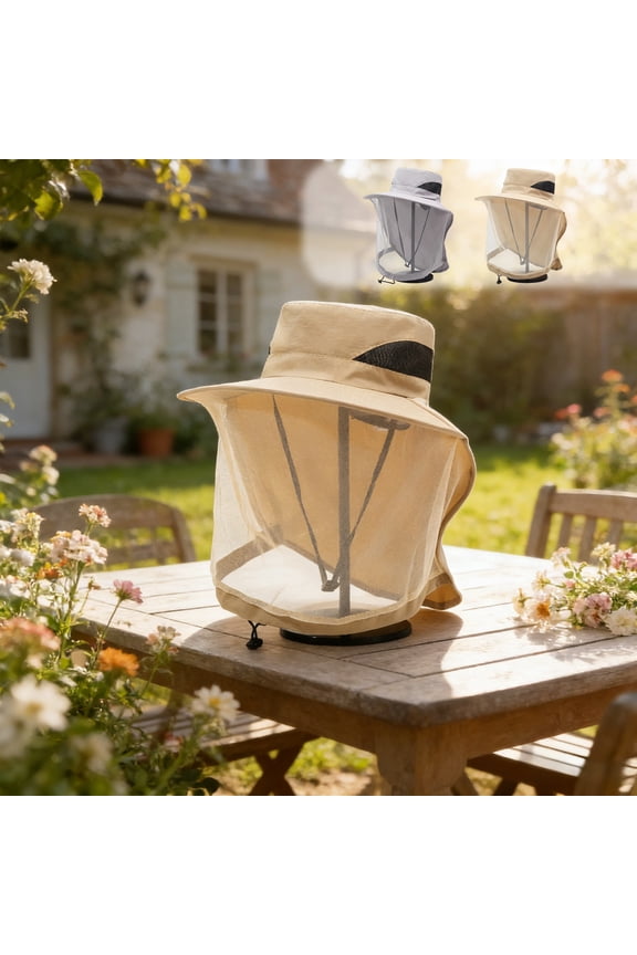Sun Hat with Mesh Face Shield, Fishing Cap for Men Women, Breathable Wide Brim Outdoor Hiking Hat, Mosquito Net Protection, Foldable for Travel Beach, Summer Gift