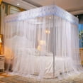 thumbnail image 1 of LWVITH Three Door Style Mosquito Net Princess Canopy Bed Curtain, Floor Length Double Bed Net for Bedroom Decoration, Polyester Mesh with Ruffles 47x79x79 Inches, 1 of 6