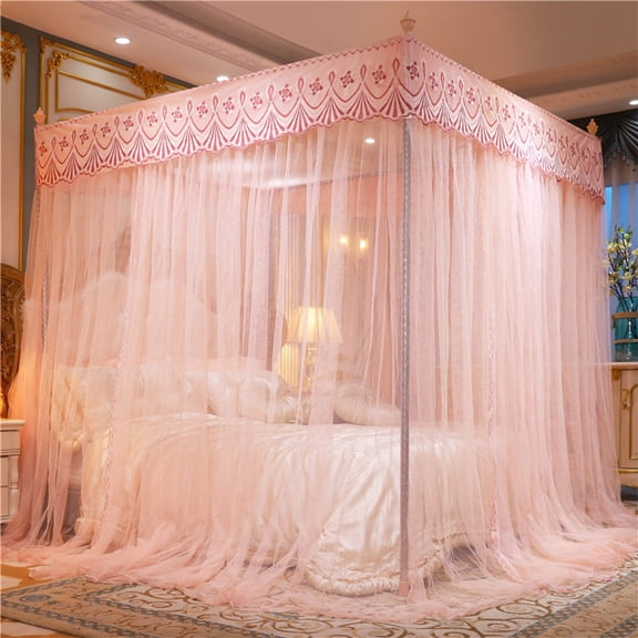 LWVITH Three Door Style Mosquito Net Princess Canopy Bed Curtain, Floor Length Double Bed Net for Bedroom Decoration, Polyester Mesh with Ruffles 47x79x79 Inches