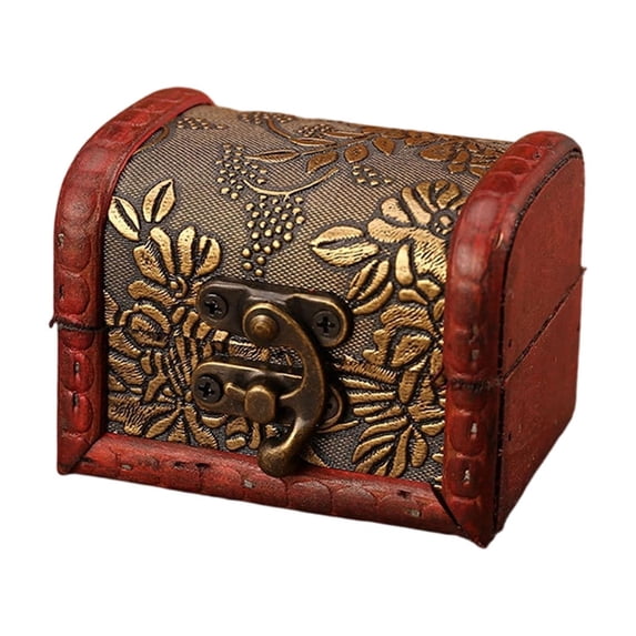 LWVITH Vintage Wood Jewelry Storage Box with Lid and Clasp, Small Ornament Box for Earrings Rings Necklaces, Decorative Wooden Keepsake Box for Dresser, Handcrafted Gift Box for Women Girls