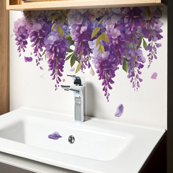 LWVITH Wisteria Vine Wall Decal, Removable Peel and Stick Floral Wall Sticker for Bedroom, Living Room & Home Office Decor, Self-Adhesive Mural for Nursery, Pink & Purple